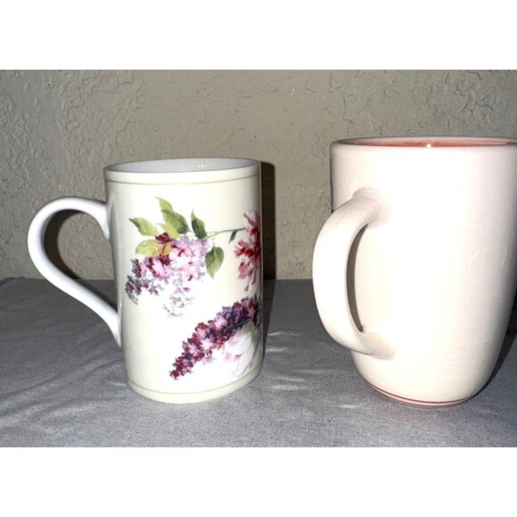 Set Of 2 Ceramic Mugs With Floral & Vine Patterns Red & Multicolor 12 Oz & 16 Oz - Picture 2 of 11